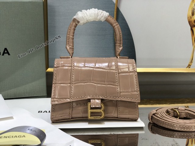 Balenciaga專櫃爆款升級版裸粉鱷魚紋沙漏包 巴黎世家mini Hourglass沙漏包 fyj1099